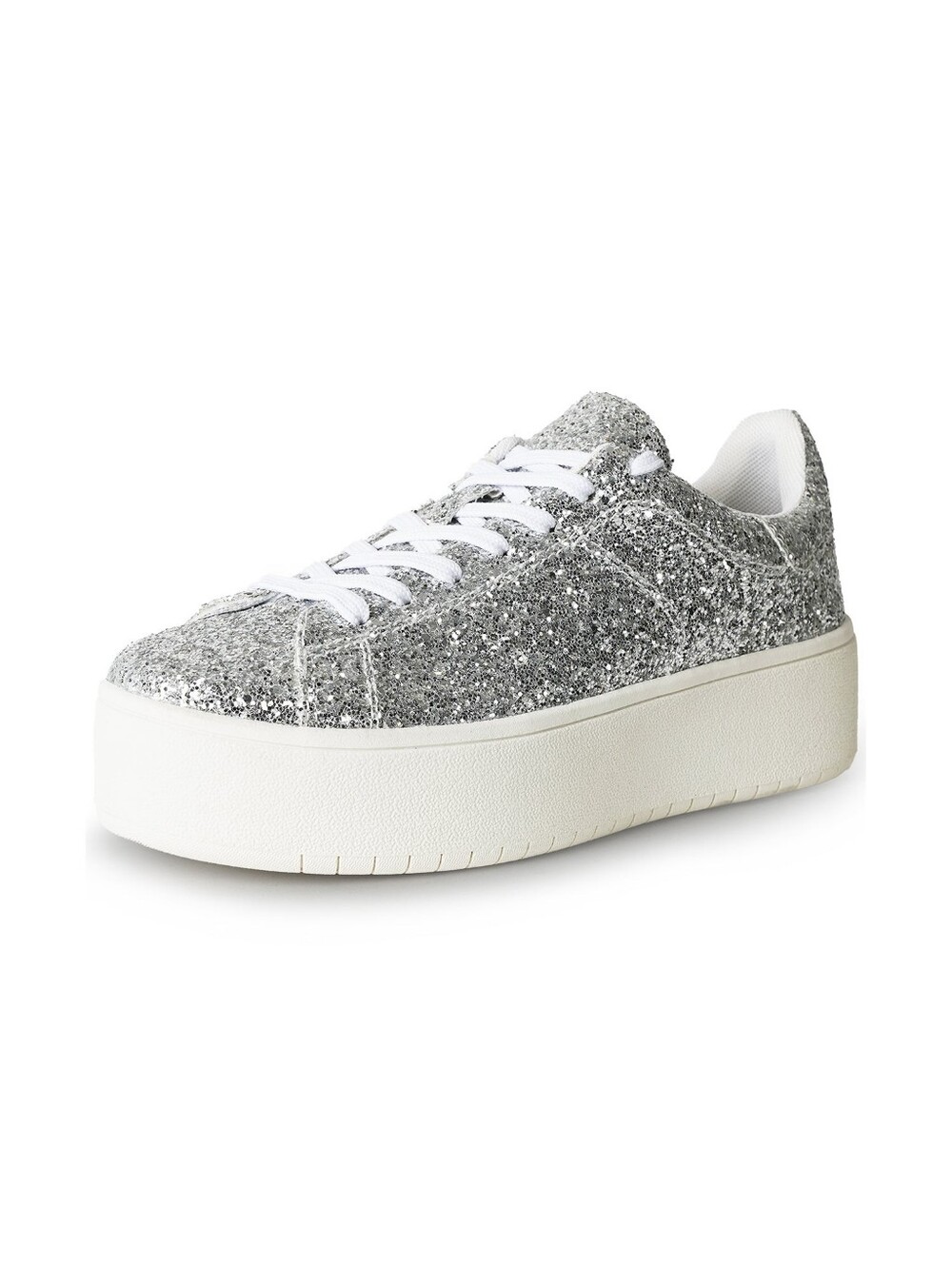 NIB J. Adams Hero Platform Sneakers Glossy Silver Glitter Size 7.5